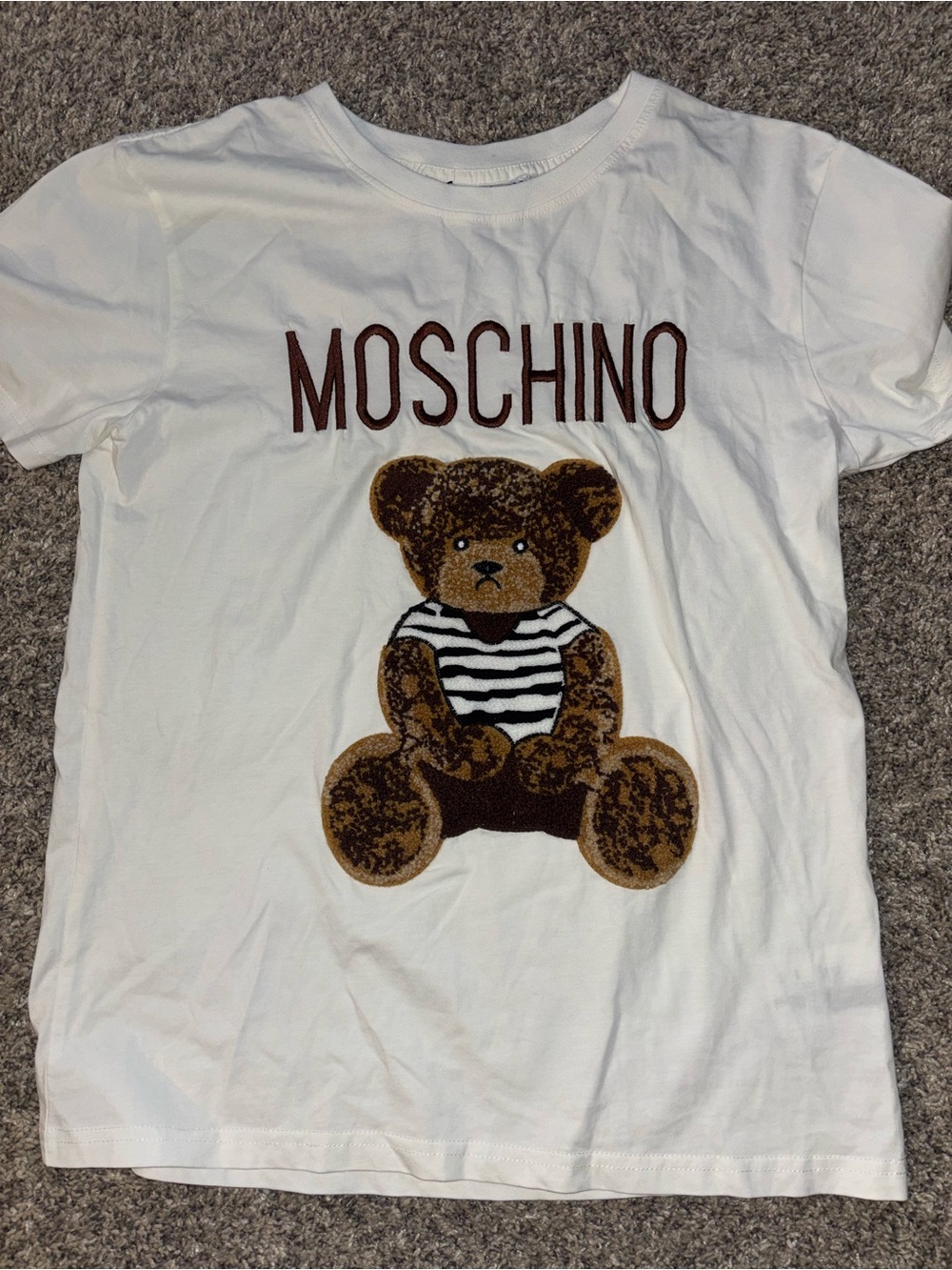 Moschino  women’s  White Tee with Brown Teddy Patch